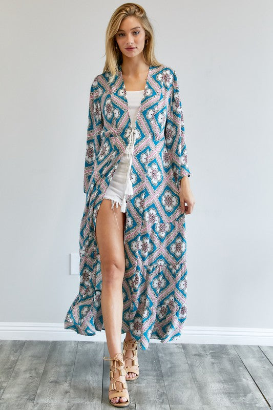 Printed Long Sleeve Loose Kimono