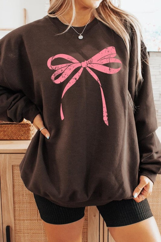 Pink Valentine Bow Graphic Plus Sweatshirt