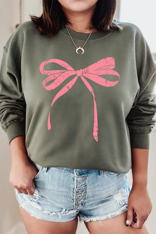 Pink Valentine Bow Graphic Plus Sweatshirt