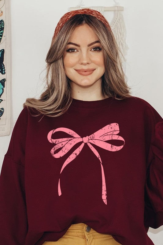 Pink Valentine Bow Graphic Plus Sweatshirt