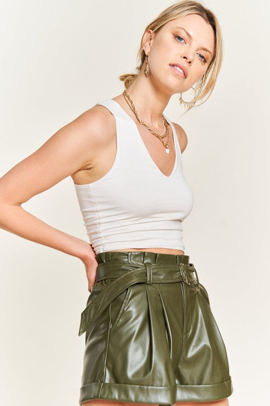 Belted Faux Leather Short