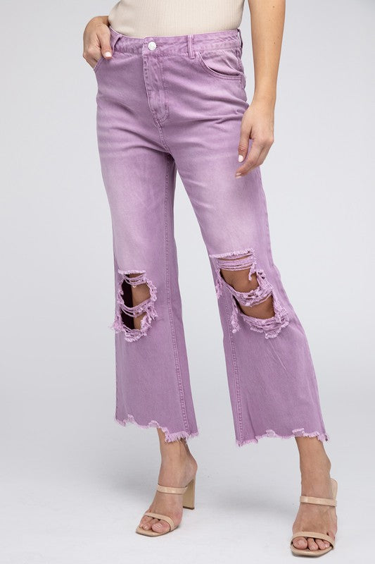 Distressed Vintage Washed Wide Leg Jeans