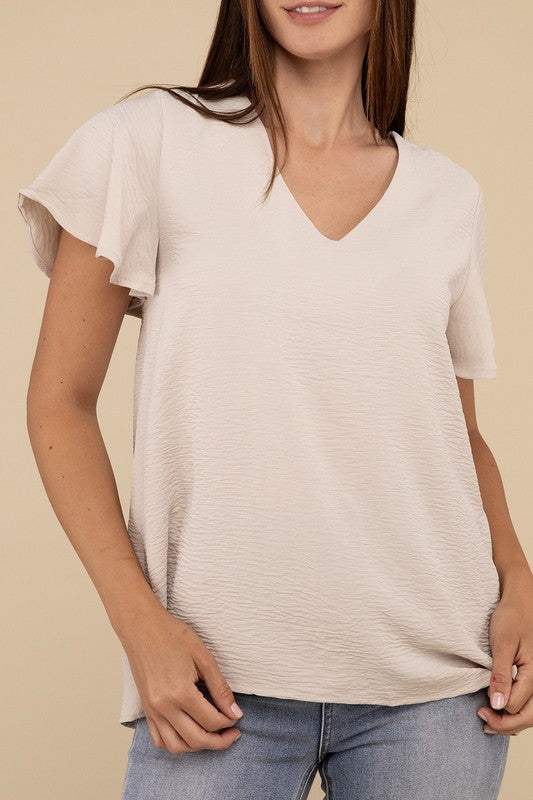 Woven Airflow Flutter Sleeve Top