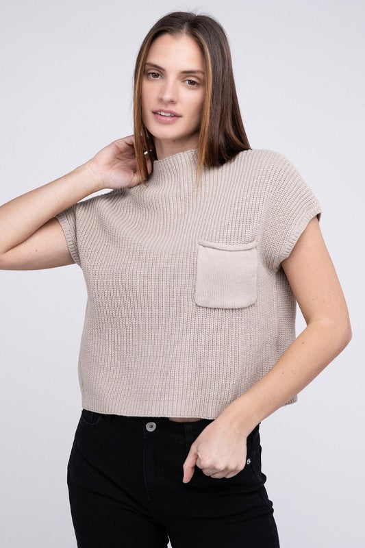 Mock Neck Short Sleeve Sweater