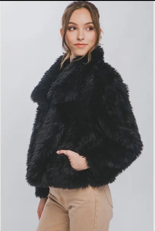 Black Faux Fur Coat