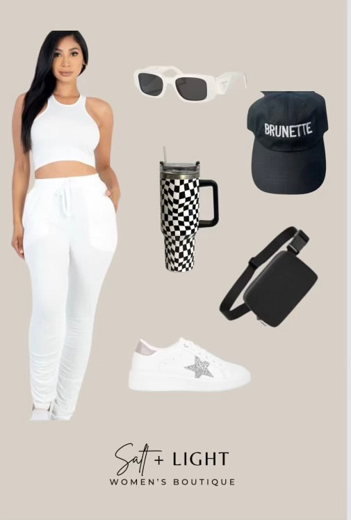 Crop Top & Ruched Drawstring Pants Set