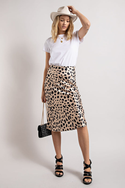 Leopard Satin Midi Skirt