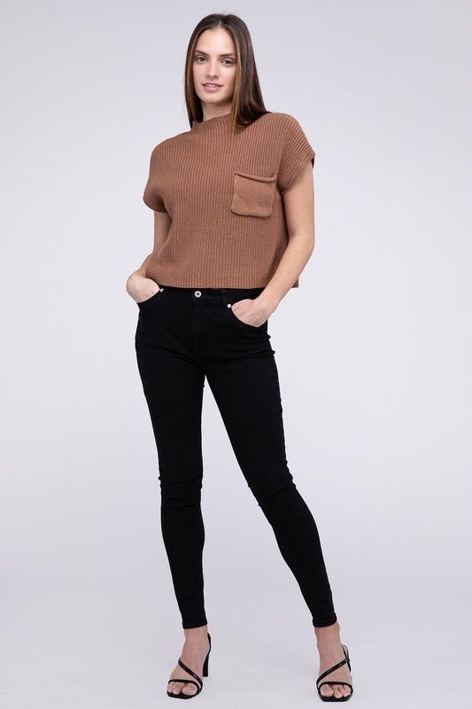 Mock Neck Short Sleeve Sweater