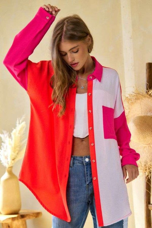 Davi & Dani Color Block Button-up