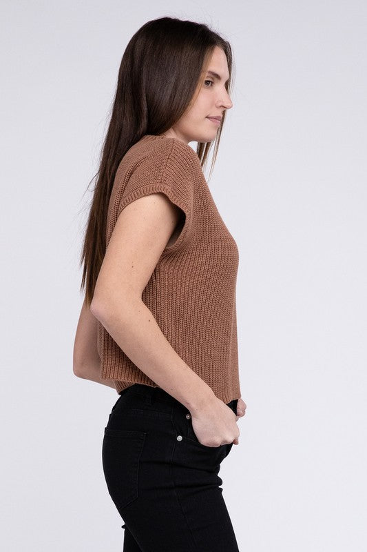 Mock Neck Short Sleeve Sweater