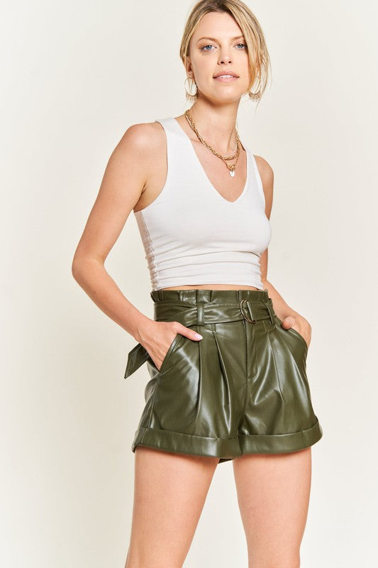 Belted Faux Leather Short