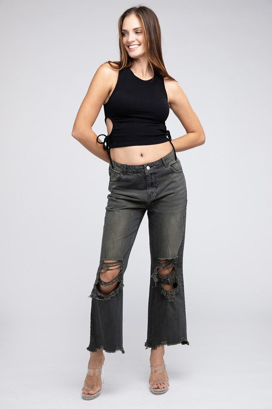 Distressed Vintage Washed Wide Leg Jeans