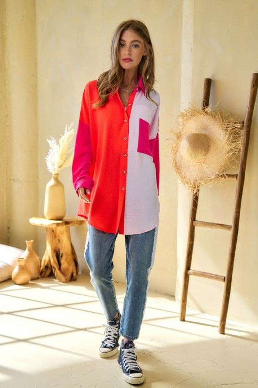 Davi & Dani Color Block Button-up