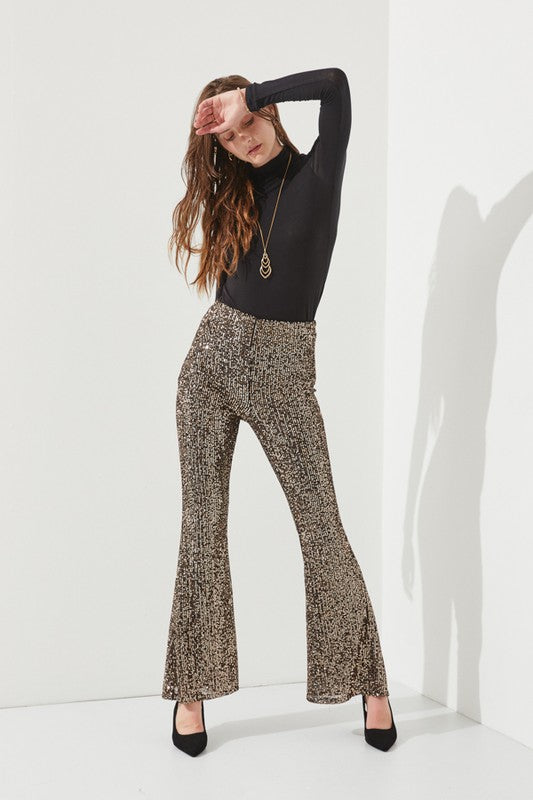 Gold Sequin Flare Pants